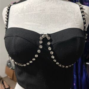 Haute Monde Black Top with Rhinestone Accents
